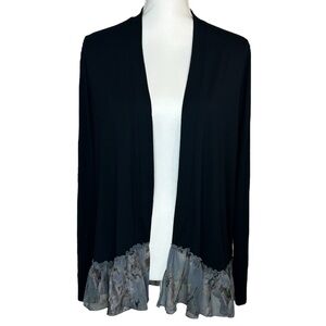 Logo Lori‎ Goldstein Sheer Chiffon Ruffle Hem Artsy Lagenlook Cardigan Medium